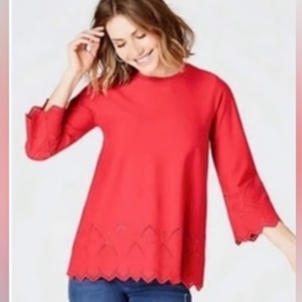 J. Jill Red Embroidered Sleeve Top. XS